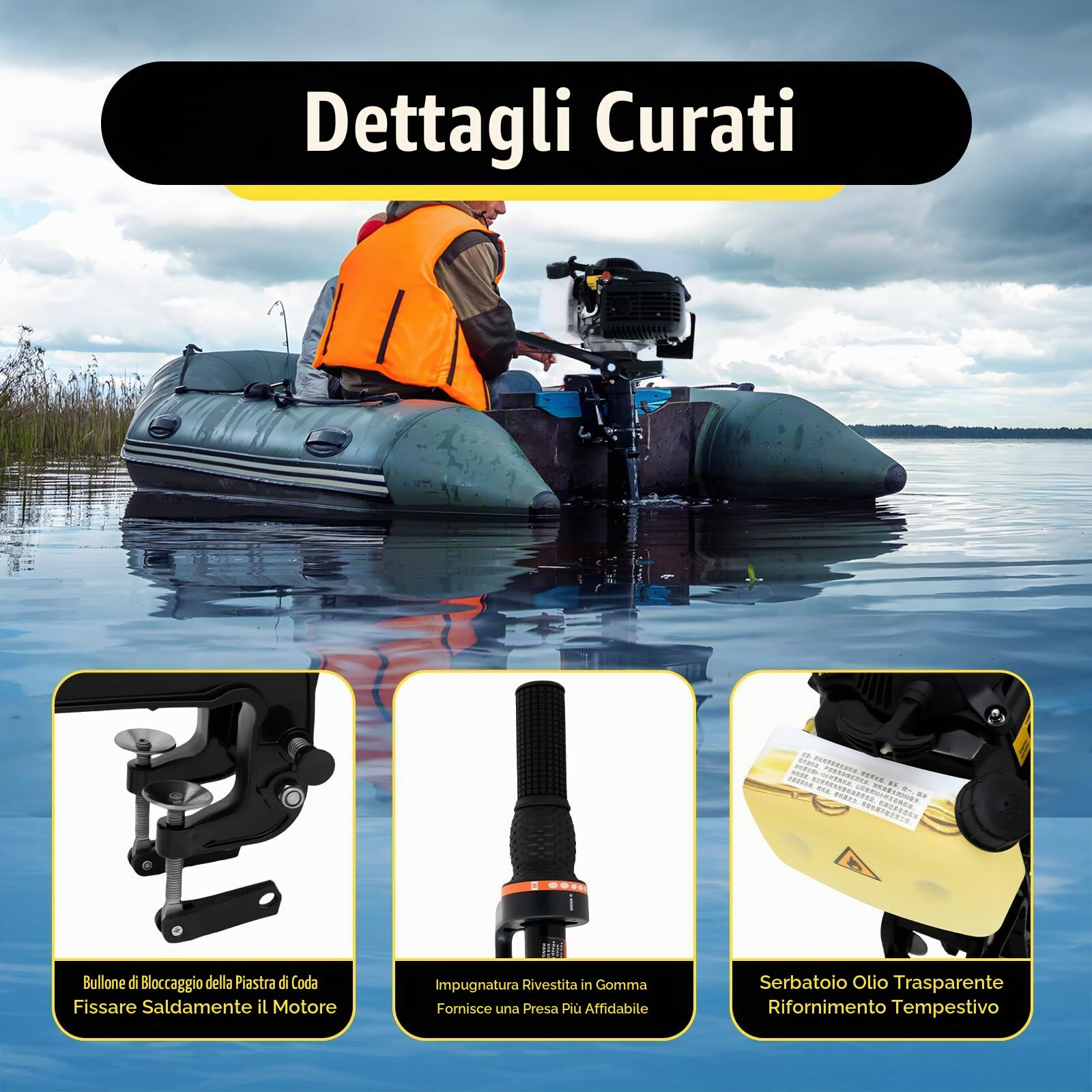 Motore Fuoribordo 4 Tempi 4CV | Albero 40cm | Avvio Manuale | Raffreddamento ad Aria, CDI, 55cc, per gommoni e barche fino a 600 kg, motore gommone