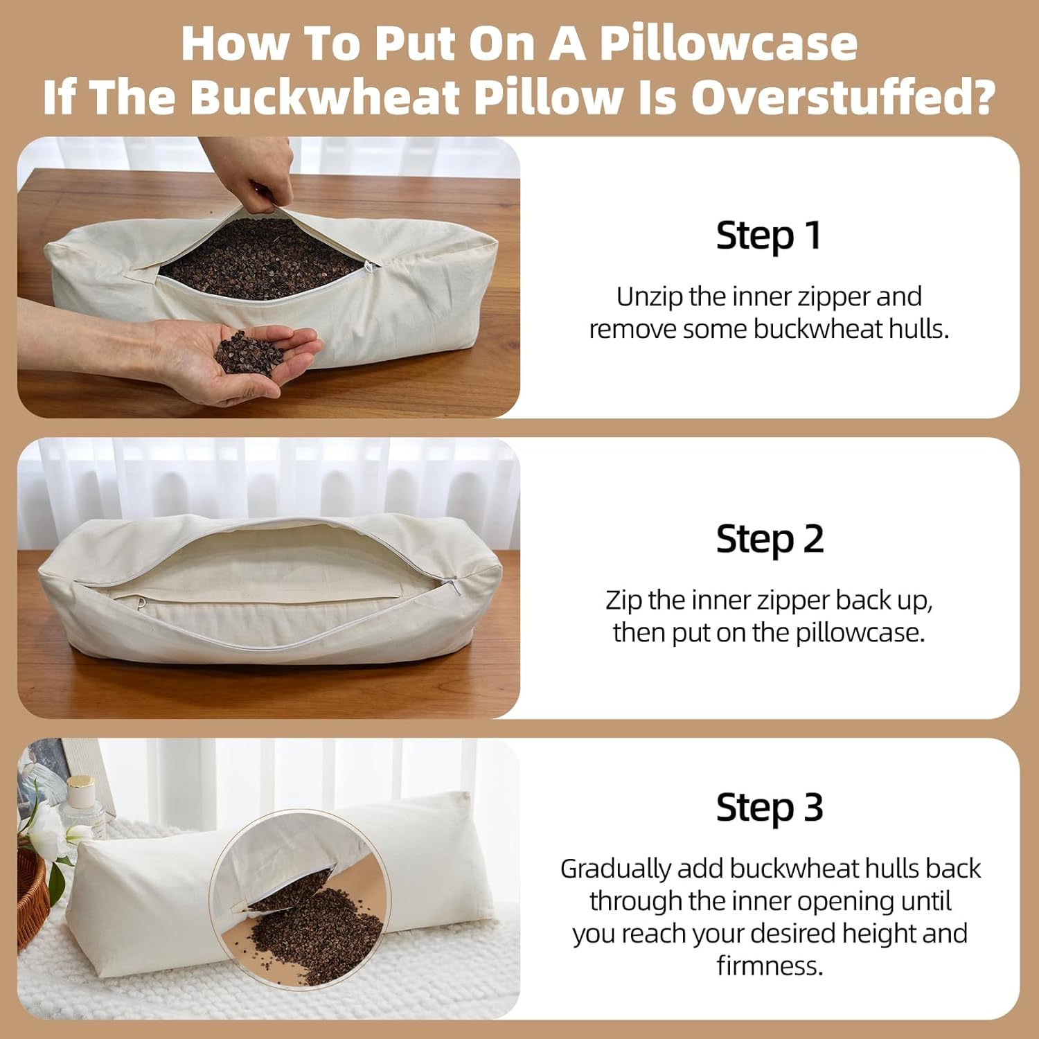 Buckwheat Pillow - Adjustable Buckwheat Neck Pillow(17x6) to Provide Firm Support, Neck Roll Pillow for Side and Back Sleepers, Bolster Pillow with Organic Pillowcase, Triangle Pillows