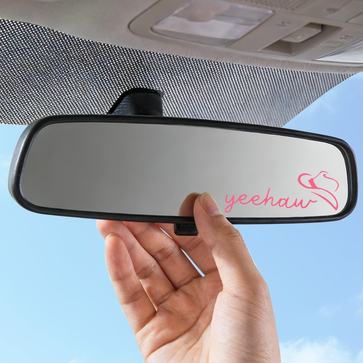 3PCS Car Yeehaw Rearview Mirror Decal, Funny Cowboy Hat Vehicle Rear View Mirror Sticker, Automotive Interior Window Decoration Decal, Universal for SUV Automobile Truck (Pink) image 5