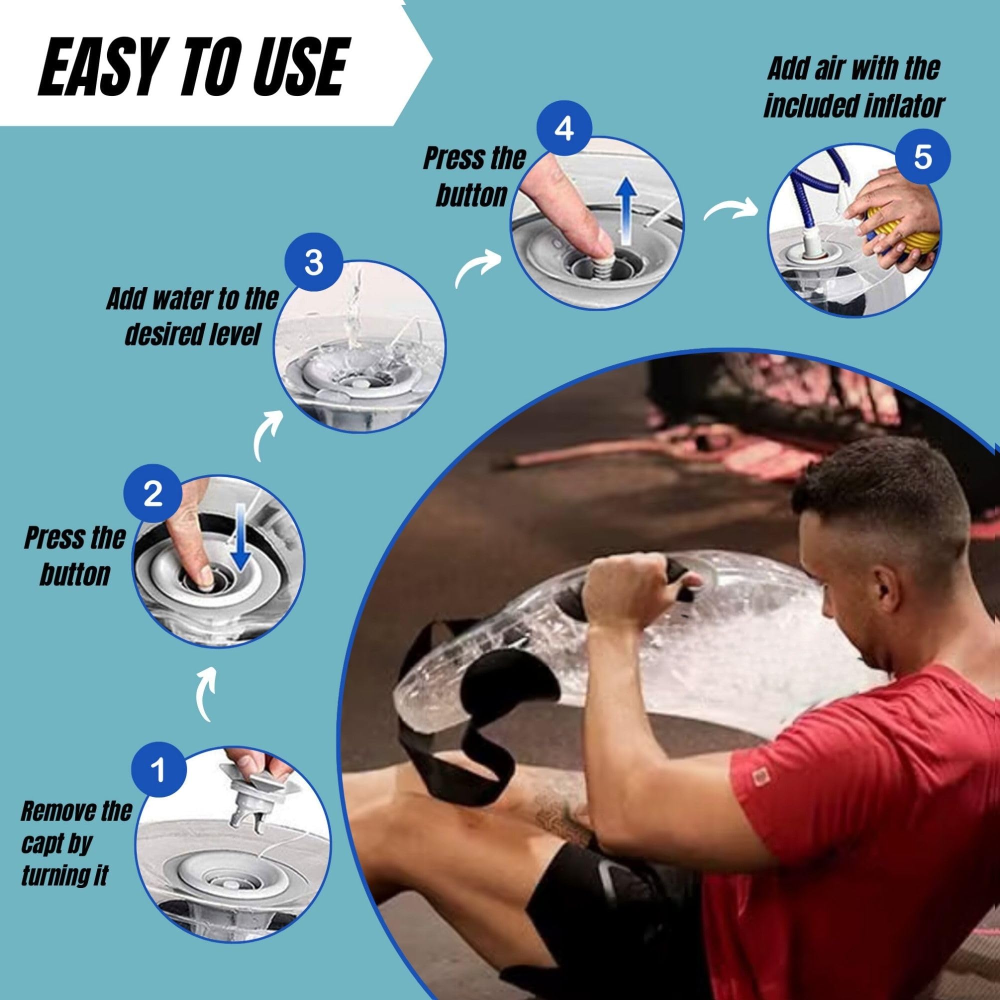 Sac d'Eau de Fitness Réglable 5-20 kg Portable pour Entraînement Force