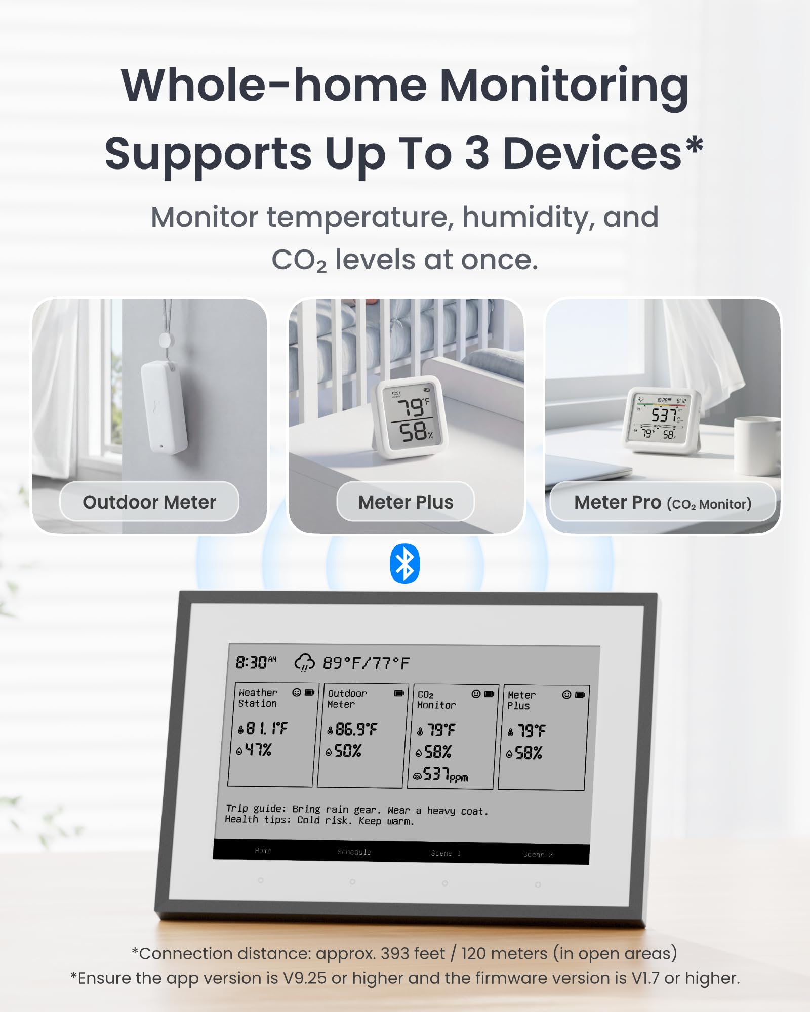 SwitchBot Smartes E-Ink-Home-Dashboard, 7,5" kabelloser Monitor für Innen-/Außentemperatur und Luftfeuchte mit elektronischer Terminanzeige, 2,4-GHz-WLAN und BLE, kompatibel mit Google/iCloud/Outlook