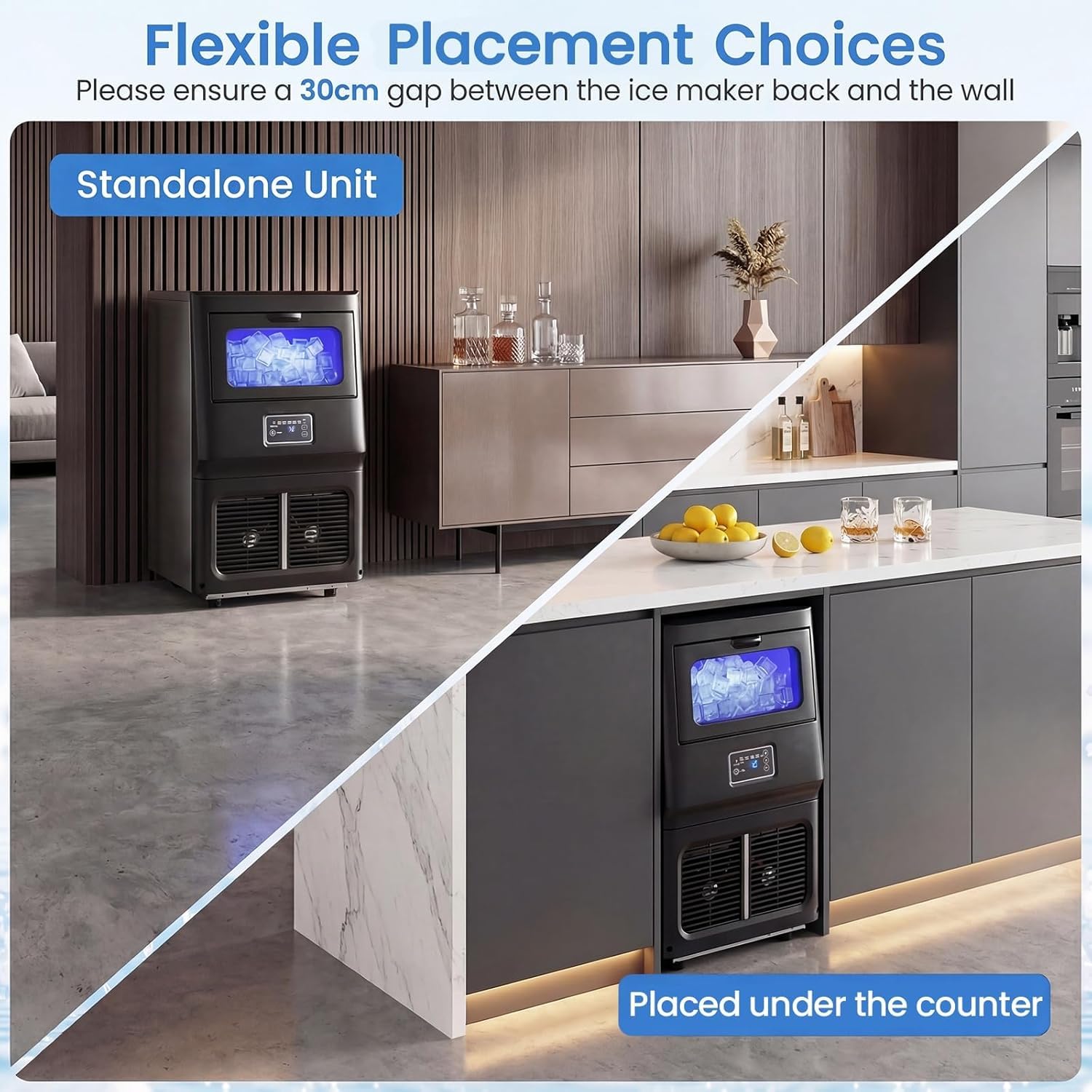 LIFEZEAL Macchina per Ghiaccio Commerciale 120W, 25 kg/24h, Macchina del Ghiaccio da Banco in Acciaio Inox con Paletta, Filtro PP per Acqua, Timer, Funzione Autopulente, per Ristorante, Ufficio, Bar