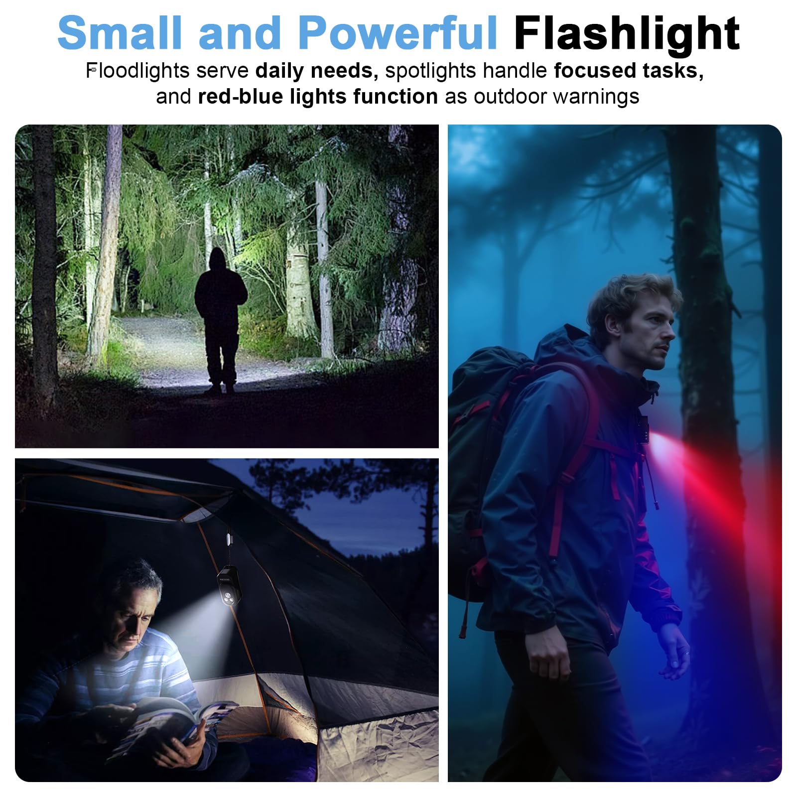 Pro Lampe de poche rechargeable EDC à clip 500 lumens - Étancheité IPX6, 3 modes d’éclairage, recharge USB-C magnétique - Pour cyclisme, urgences, extérieur et plus (Noir)