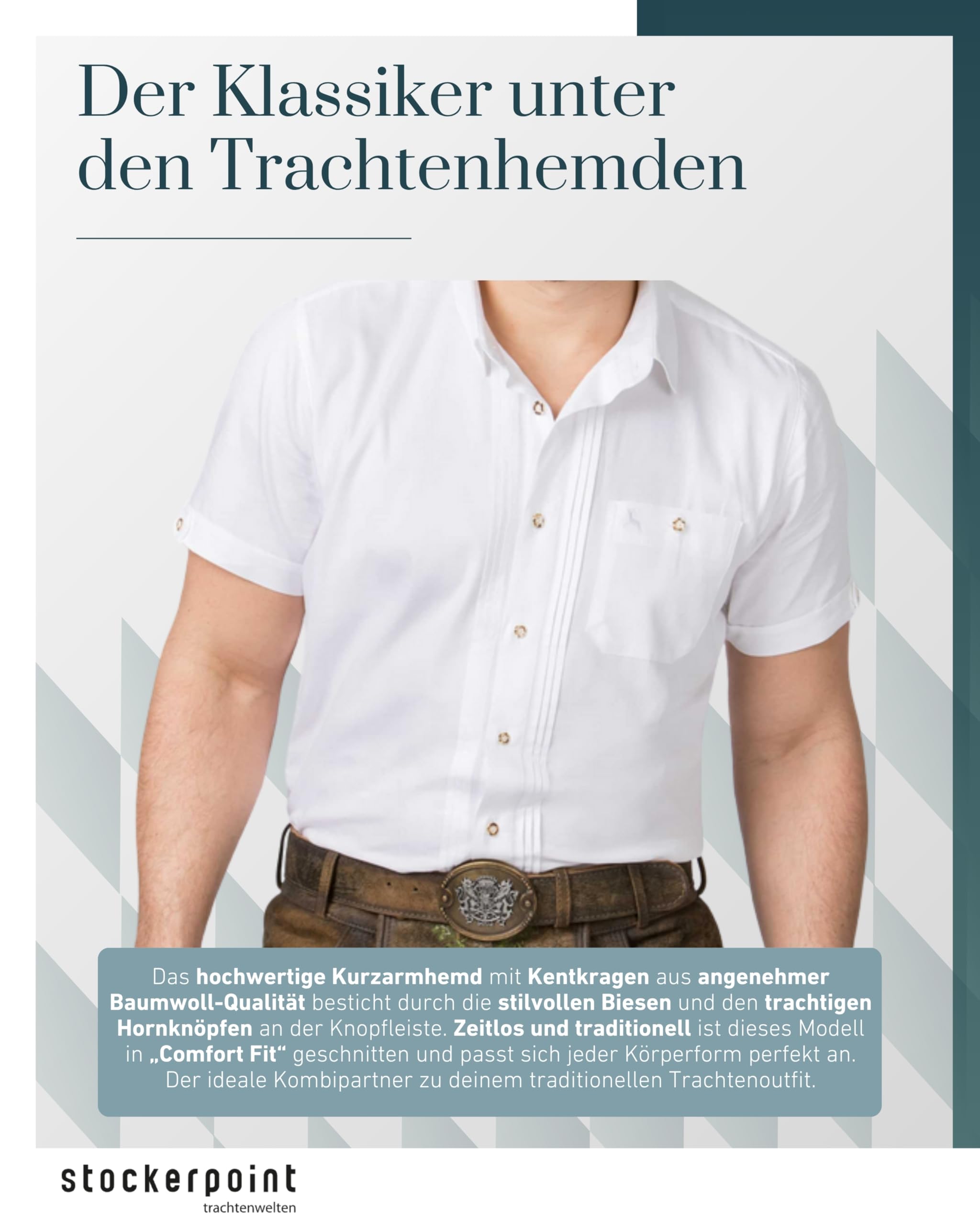 Stockerpoint Herren Kurzarm Trachtenhemd Bodo I Größe S-2XL I Traditionelles & modernes Design I Atmungsaktiv & pflegeleicht I 100% Baumwolle I Perfekt für Trachten & Festlichkeiten