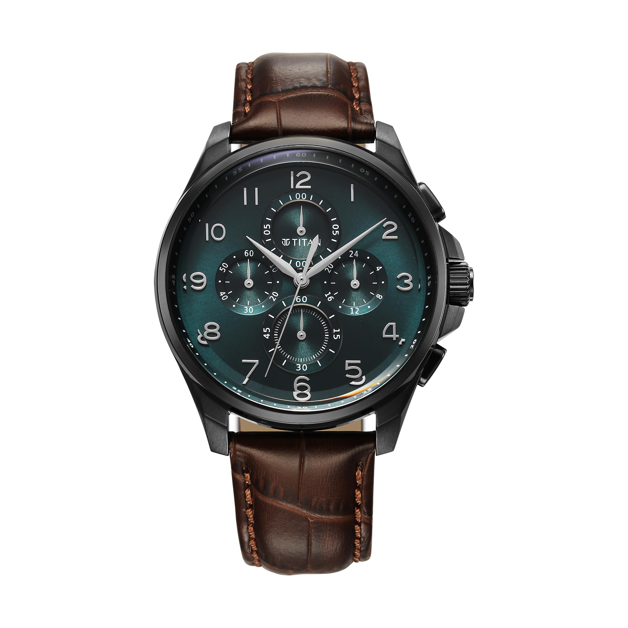 Classic Quartz Chronograph Dark Teal Green Dial Dark Brown Leather Strap Watch for Men - NT90169NL01-image-34