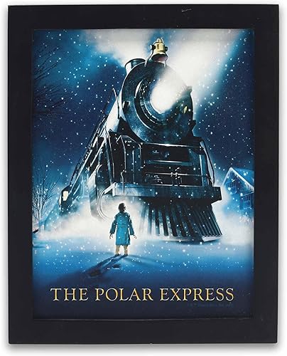 Open Road Brands Póster de la película Polar Express enmarcado para decoración de pared de madera, icónico arte de pared Polar Express para