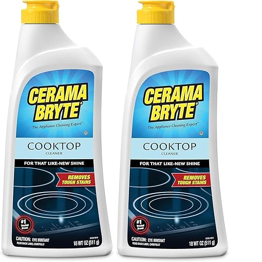 Cerama Bryte Removes Tough Stains Cooktop and Stove Top Cleaner for Glass - Ceramic Surfaces, 18 Ounces, 2 Pack