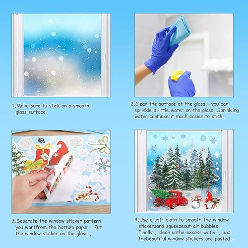 Miniatura 8 de GreenPine - Calcomanías navideñas para ventana, árbol de Navidad en acuarela, pájaro rojo, alce, copo de nieve, camión, decoración para oficina en