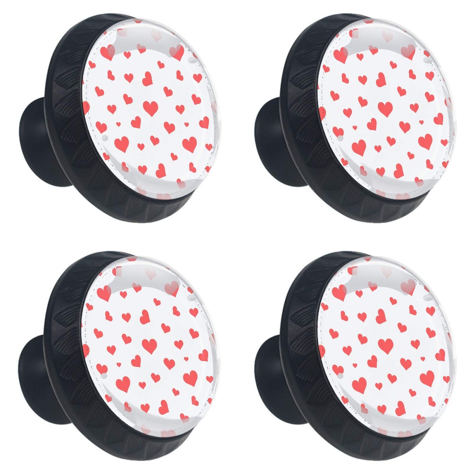 Boutons de meuble ronds en verre 30mm motif cœur pour tiroir de cuisine x4