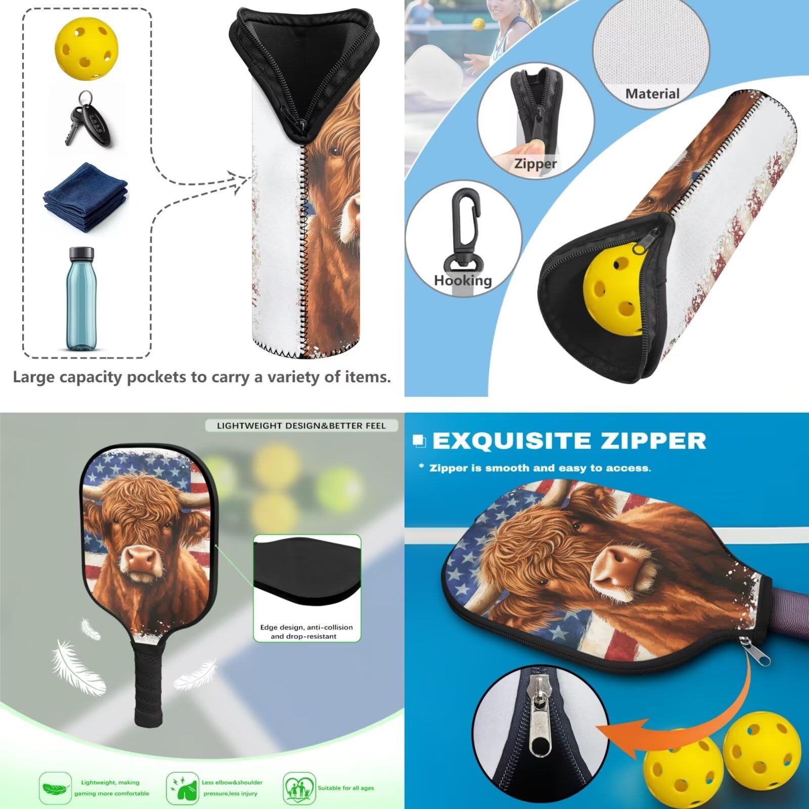 Zestaw wioseł Pickleball, 3 szt., pokrowce na wiosła Pickleball, wiosła do marynowania, torba na piłkę, idealna dla początkujących, prezenty