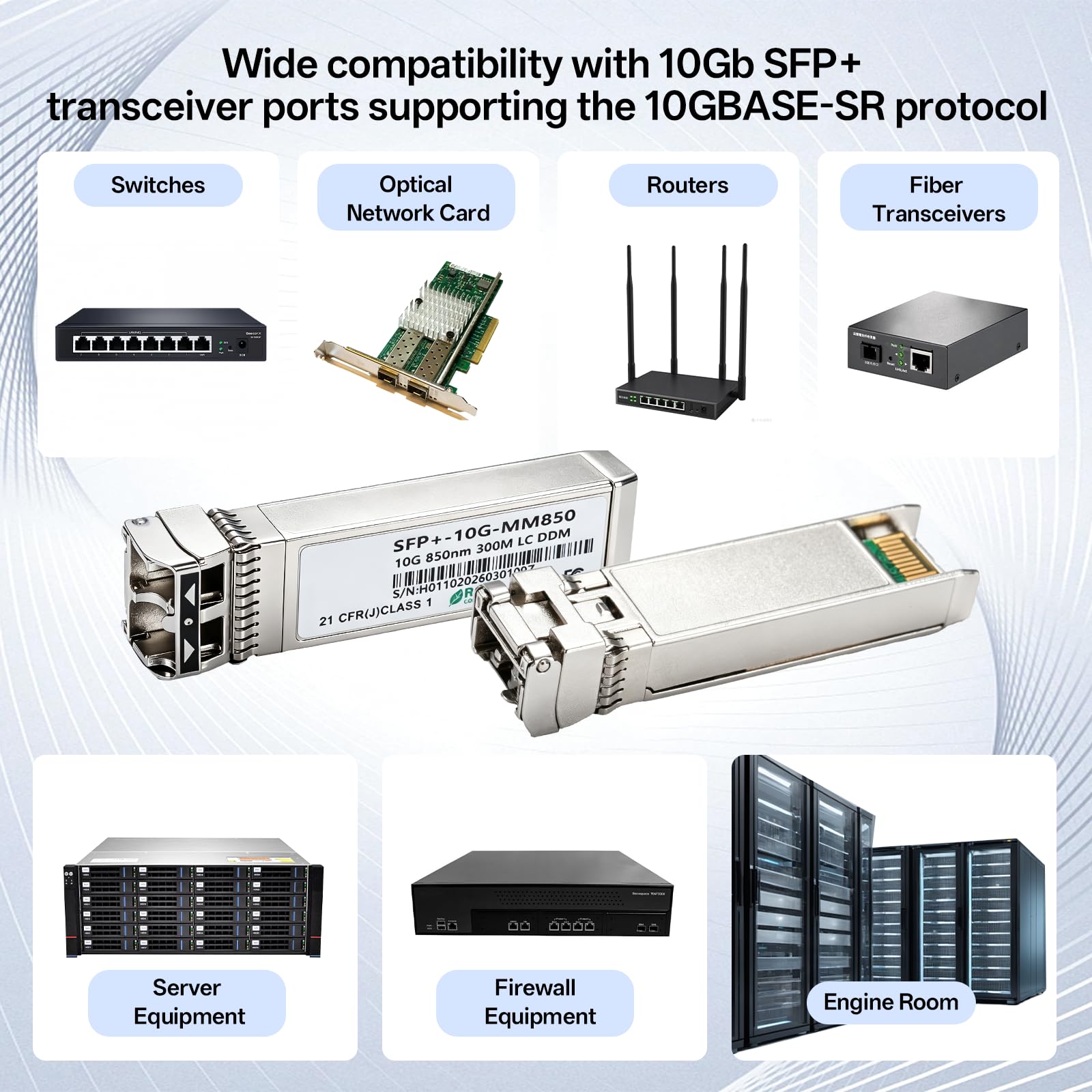 10Gb SFP+ SR Multimode Modul, 10GBase-SR LC Transceiver mit Maxim Chip, 850nm, bis zu 300m, Kompatibel für Cisco SFP-10GSR,Meraki, Mikrotik S+85DLC03D, Ubiquiti UniFi, Netgear, Zyxel, D-Link, TP-Link