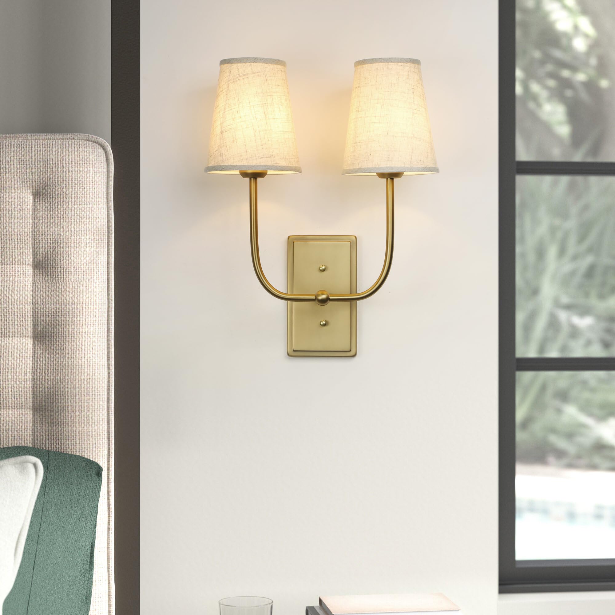 Yosoan 2 Flaming Wandlampe Stoffschirme Wandleuchte Lampe Moderne Kreative Wandleuchte mit E27 für Spiegel, Wohnzimmer, Schlafzimmer,Küche und Treppe (Leinen Stoffschirme)