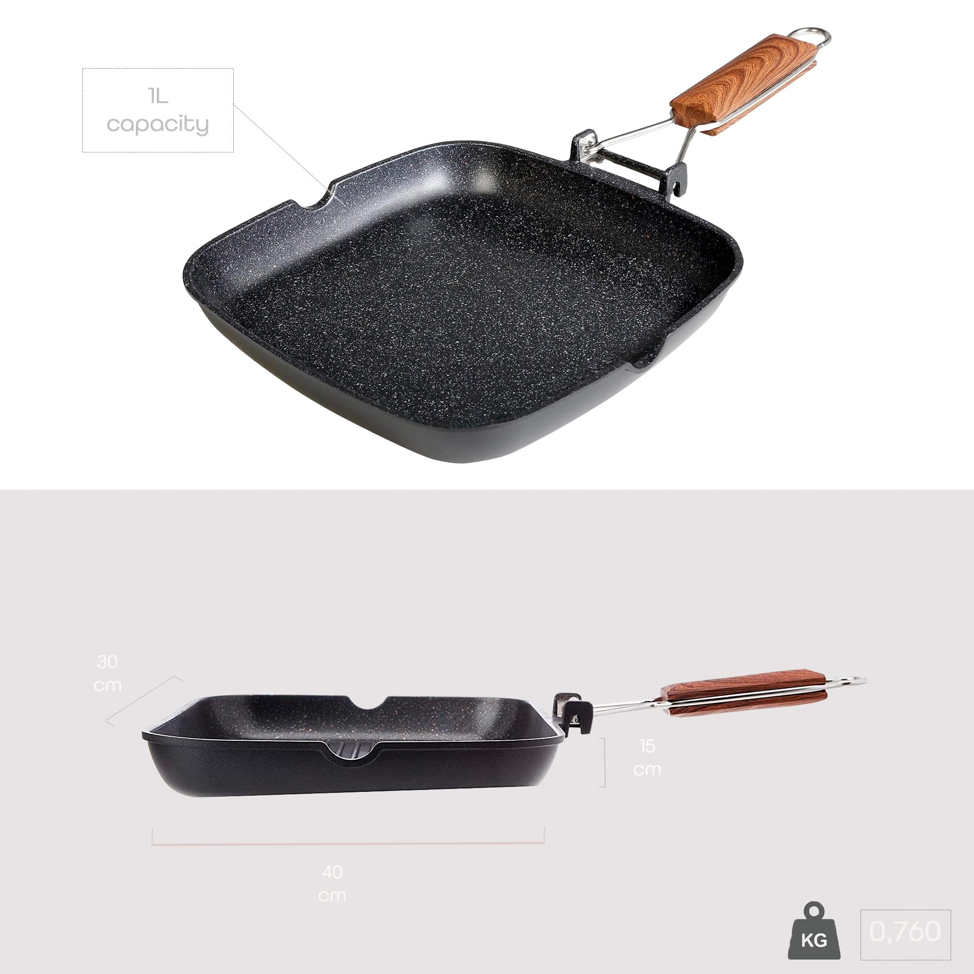 Bistecchiera Ecostone Liscia 28x28cm - Per Induzione, Antiaderente Senza PFOA