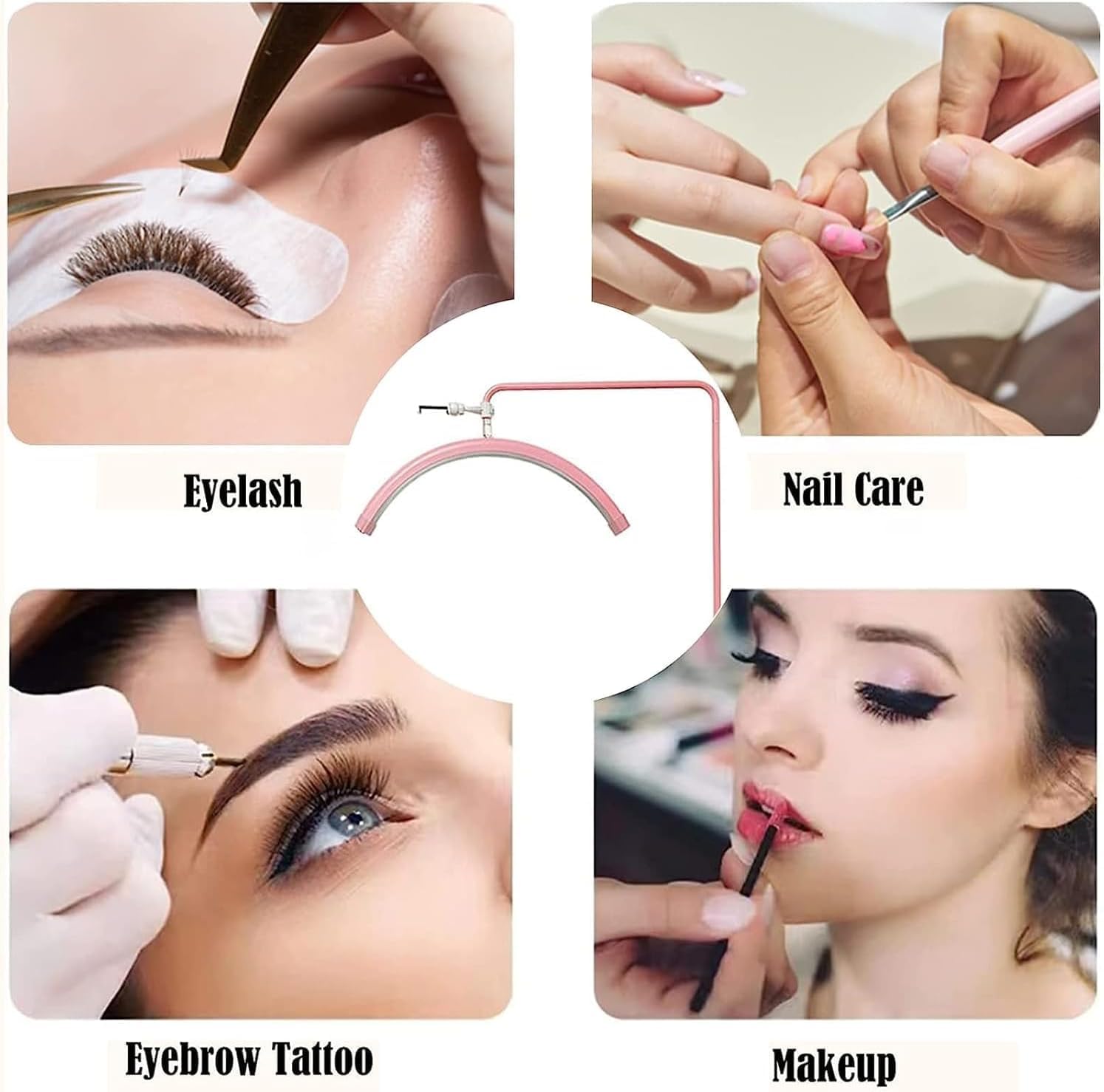 Lampada mezza luna estetica, Lampada extension ciglia, Con supporto per cellulare, adatto per la bellezza, Le sopracciglia, i tatuaggi e la cura del viso e della pelle, (Bianco, 50 watt)