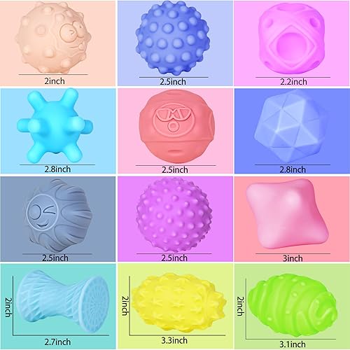 Miniatura 7 de Ynanimery Paquete de 12 bolas sensoriales para bebés, juguetes sensoriales para bebés de 6 a 12 meses, juego de bolas múltiples texturizadas para