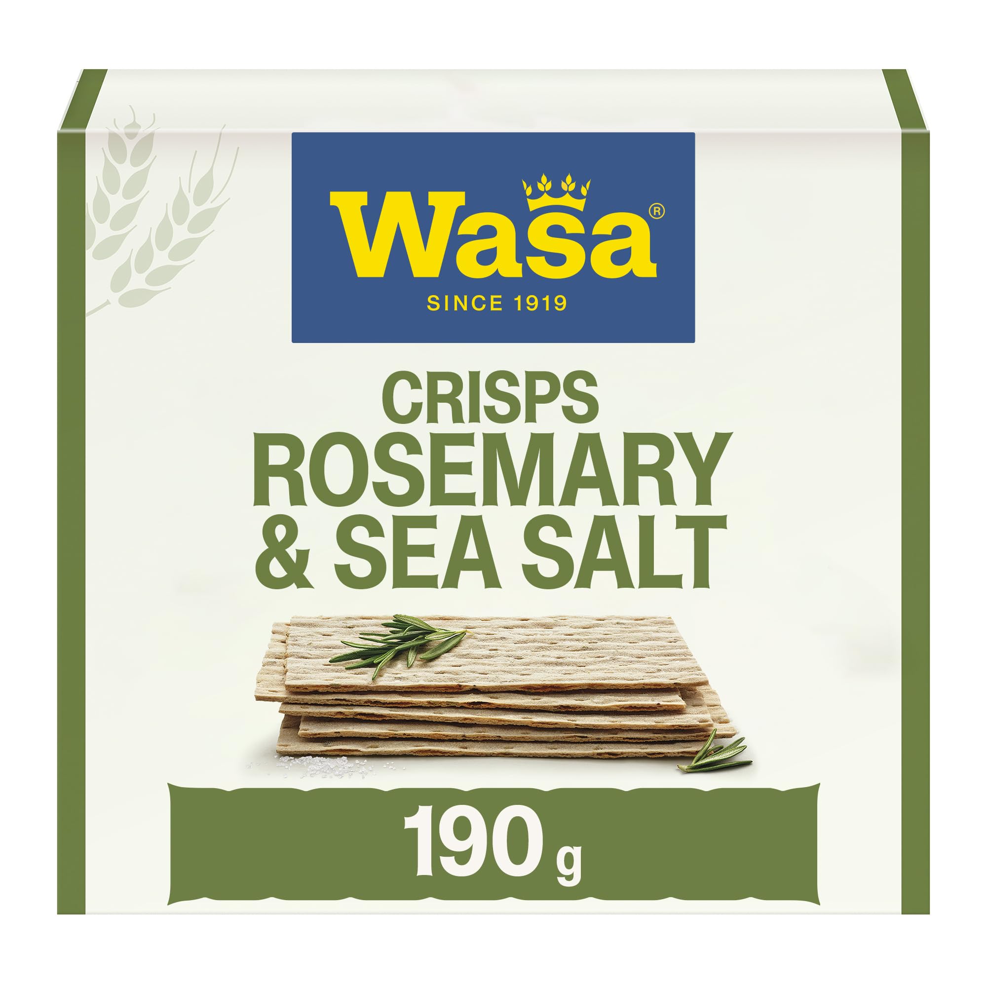Wasa Tasty Snacks Crisps Rosmarin & Meersalz 190g | Extra dünner Knäckebrot-Snack mit Rosmarin und Meersalz, 2 Packs, Ideal zum Snacken