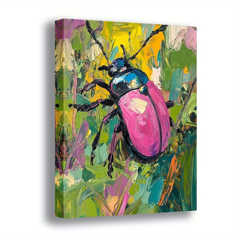 awitufhgp Vibrant Beetle Artwork Canvas Wall Art – Colorful Nature Lover Gift, Unique Design, for Home Decor, Modern Vintage Style(35x45cm/14x22in(WxH)/No frame)