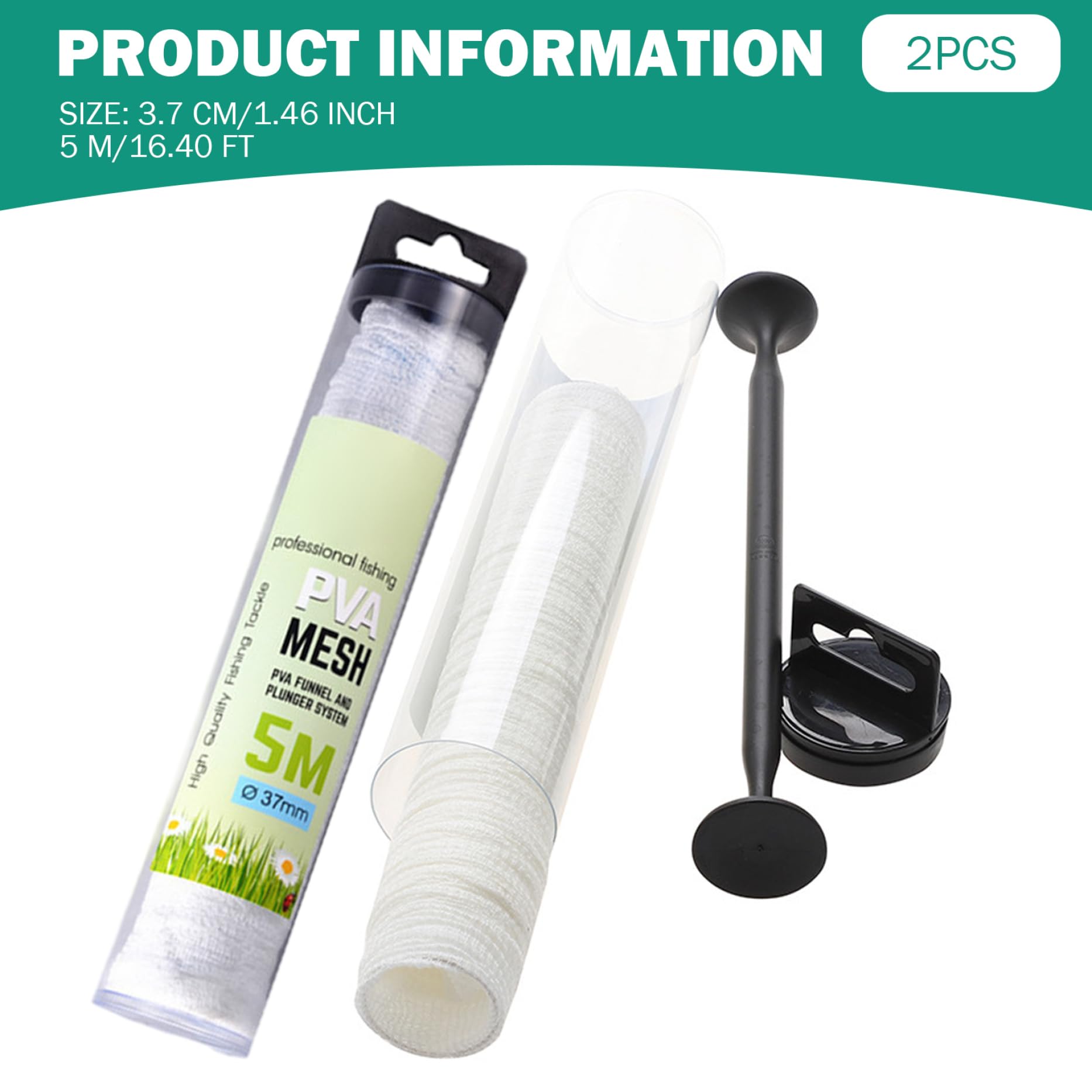 Heidouse 2Pcs Bait Bags, 5 m PVA Mesh Carp Bait Holder, 37mm Fishing Accessories for Feeding