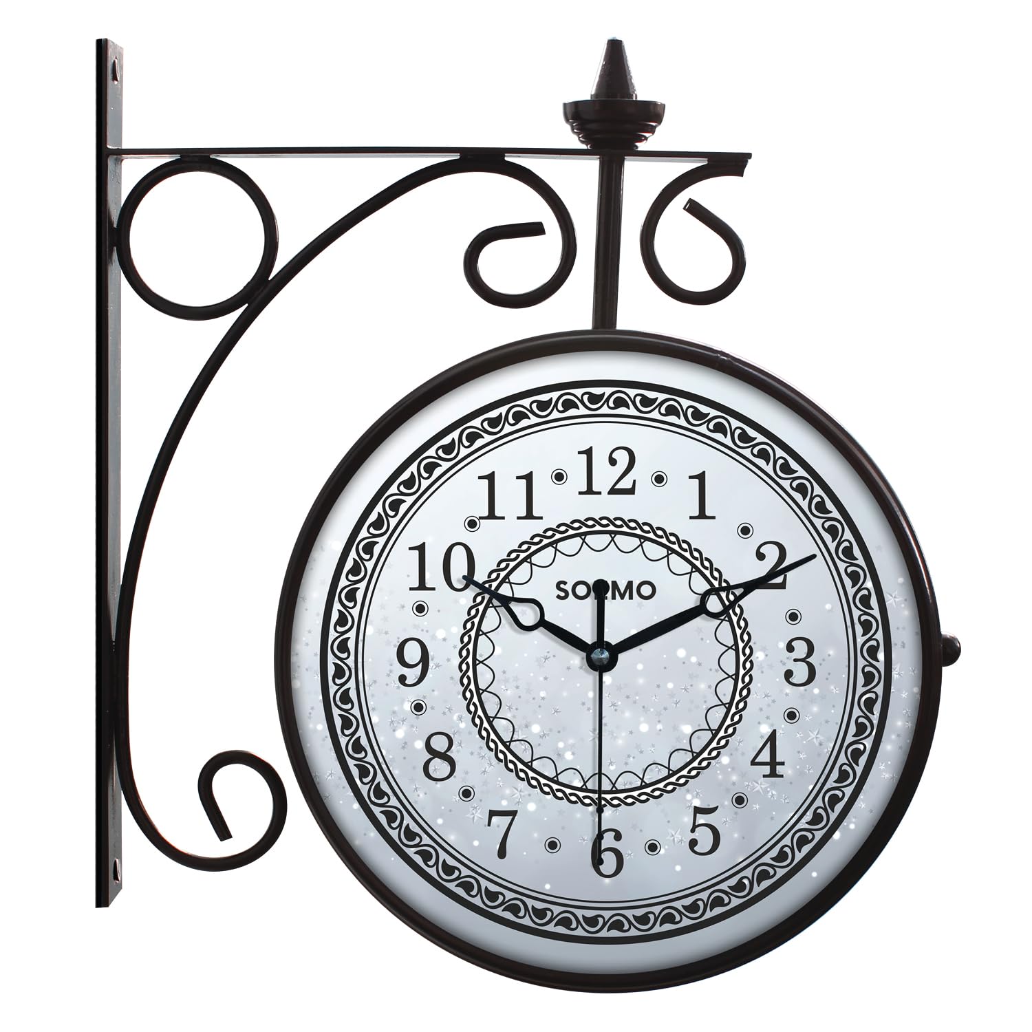 Amazon Brand - Solimo Double Sided Vintage Station Wall Clock, one Side Roman and Other Side Numeral dial (8 Inches, Black) Metal, Analog