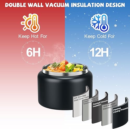 Miniatura 10 de MAISON HUIS Lonchera Bento para niños con termo de sopa de 8 onzas, recipientes de almuerzo a prueba de fugas con 5 compartimentos, tarro térmico