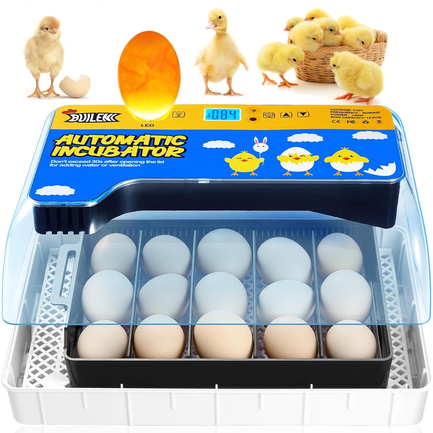 Hyvora Premium Egg Incubator, 12-15 PCS Eggs Incubator Automatic Temperature Control Hatcher for Chickens, Duck, Goose, Quail
