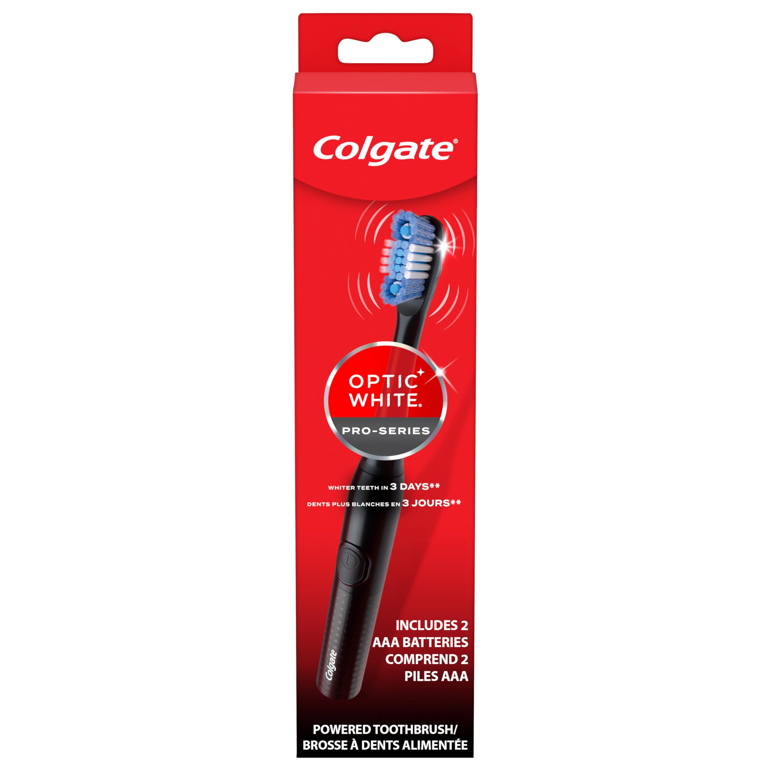Colgate 360 Optic Whte Pro-Series Battery Powered Adult Toothbrush, Black, 1 Count