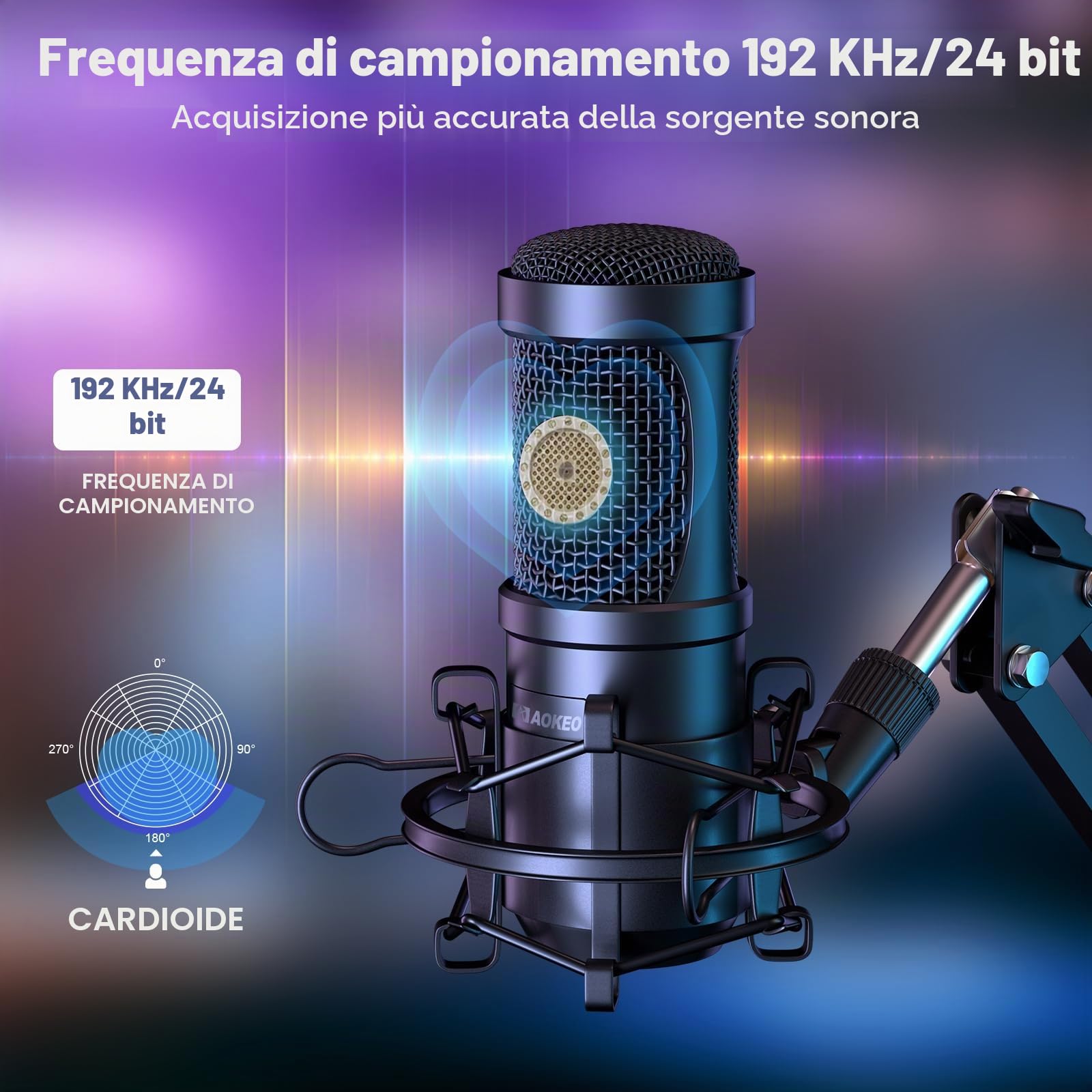 Aokeo AK-60 Microfono USB Condensatore per PC,MAC,PS4,PS5,Gaming,Streaming,Podcast,Youtuber,Karaoke,Giochi,Registrazione