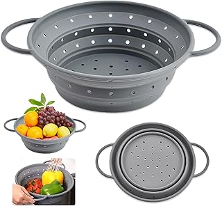 Escurridor Plegable Silicona, 28cm Colador Plegable, Escurridor Pasta, Libre de BPA, cesta de drenaje para escurrir pasta,verduras frutas y frijoles, Fácil Almacenaje, Ideal para Cocina y Camping