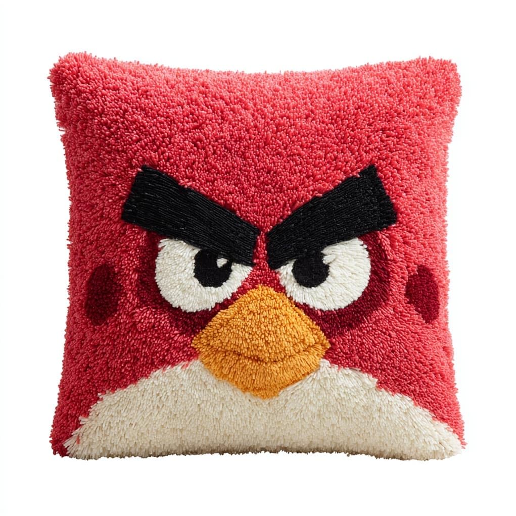 Henypt Latch Hook Pillow Craft Kit 43x43cm,Red Bird 17x17 Inch,Complete Starter Kit with Tools and Yarn for Beginners & Craft Enthusiasts