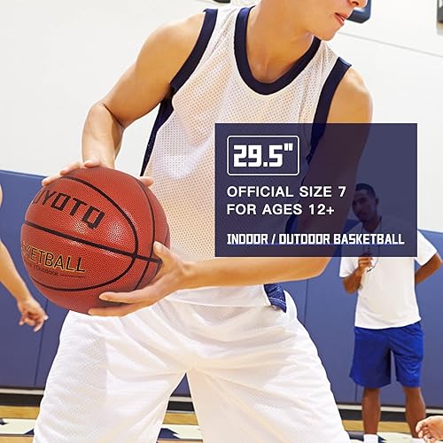 Miniatura 4 de KUYOTQ Balón de baloncesto de 295 pulgadas tamaño oficial 7 baloncesto para interiores y exteriores cuero compuesto de primera calidad color marrón