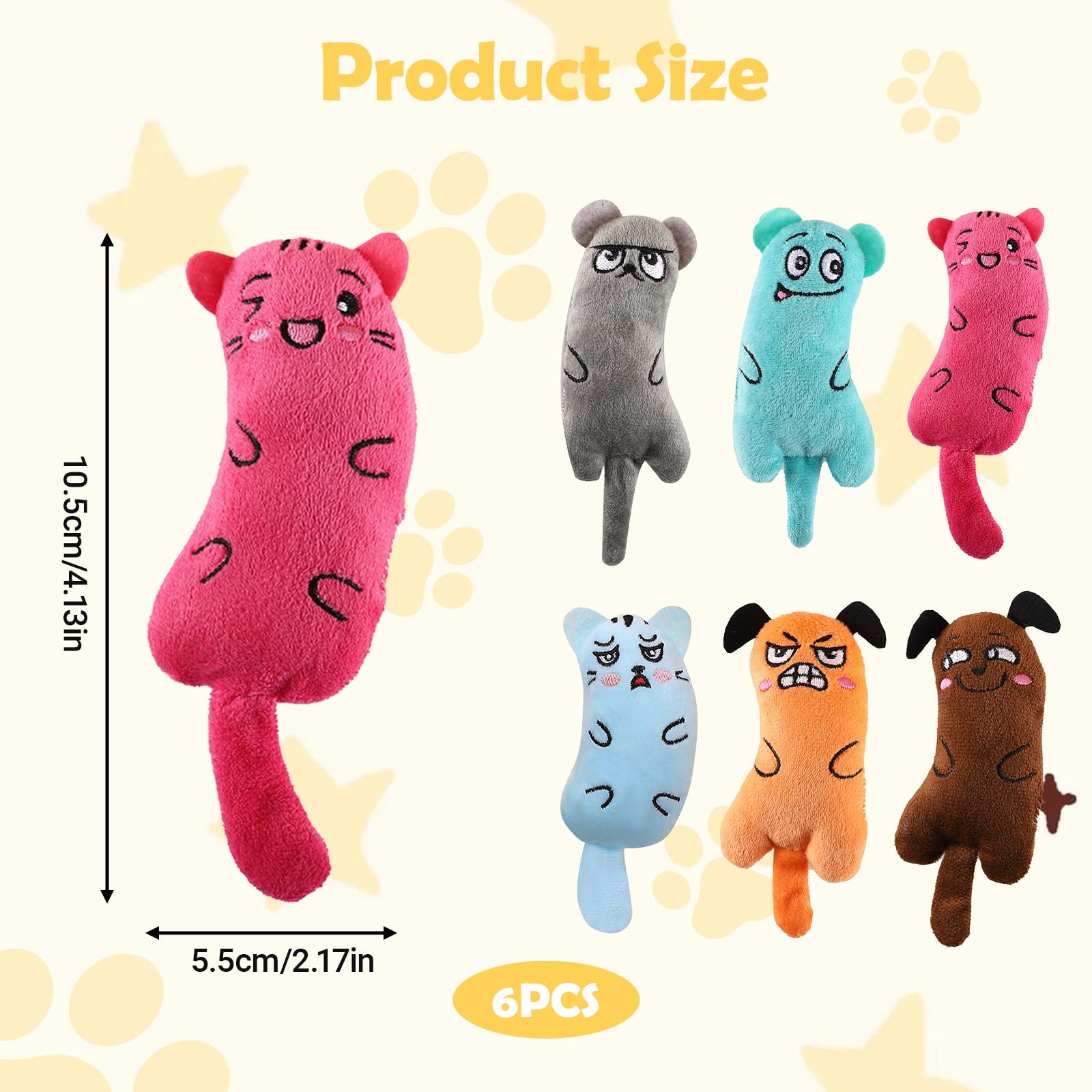 chanyi9588 6Pcs Catnip Toys for Cats,Cat Toys,Crinkle Kicker Plush Toys with Funny Cartoon Faces for Indoor,Plush Chew Teeth Cleaning Toy for Teething,Chewing,Interactive Play and Boredom Relief - Image 2