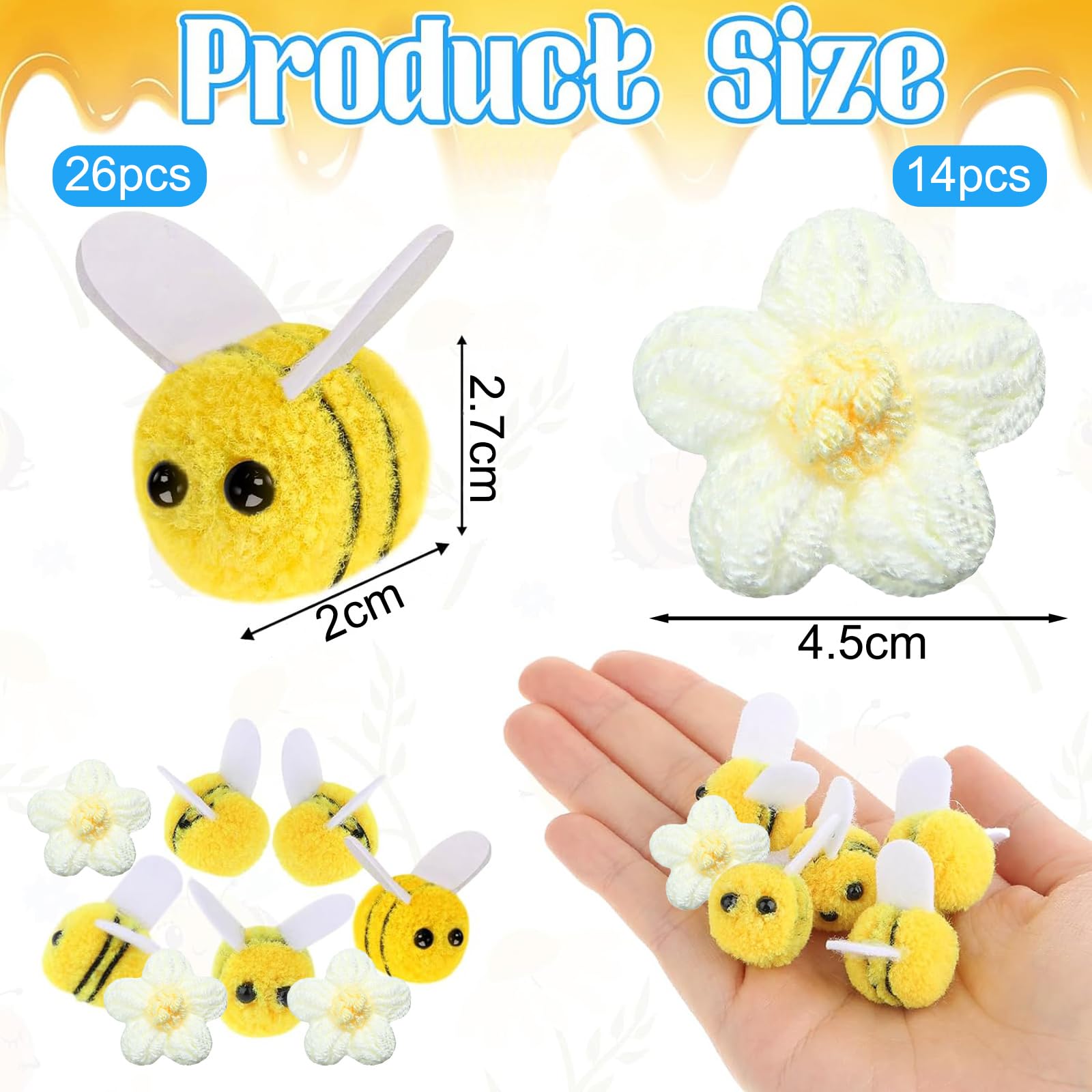 JOOTUEPO Felt Bees for Crafts and Crocheted Flowers Set, 40 Pcs Wool Bee Decorations Plush Knitted Flowers, Wool Bee Plush Decor for DIY Craft Decoration Party Favors - Image 2