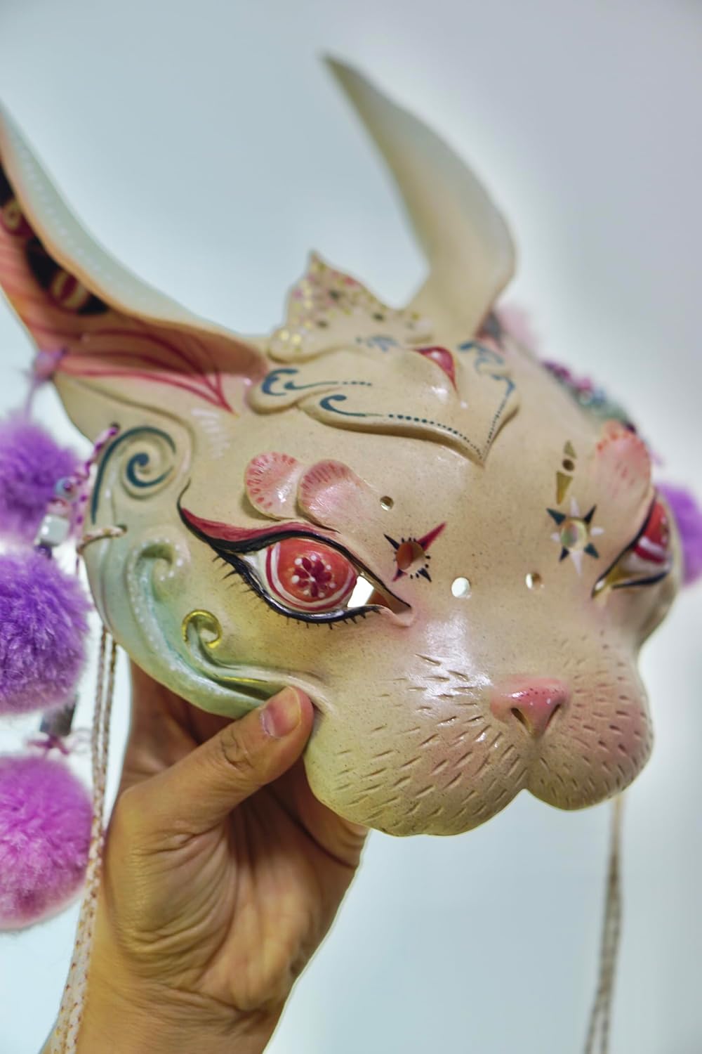 Handmade Ceramic Marotary Masks - White And Red Clay Crafts, Mythical Wall Decorations For Easter Gifts, Home Decorations, Collectors (Inspired By The Sutra Oof Mountains And Seas), Party Masks