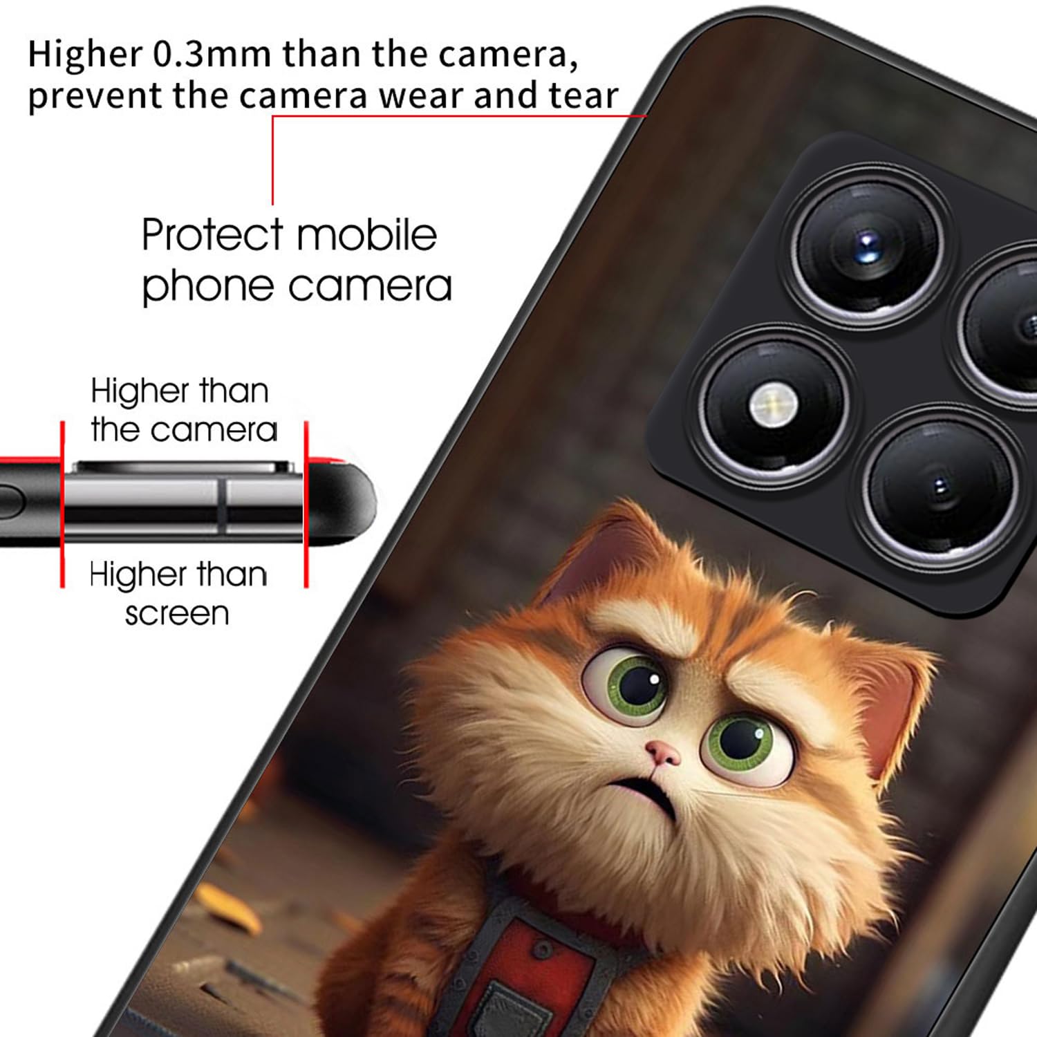 WBWONE Cover Per Xiaomi Redmi Note 12s 4G - Custodia Slim Con Stampa Gatto Nero, Retro In Vetro Temperato E Bordo In TPU, Protezione Antiurto, Design Carino E Resistente - 3