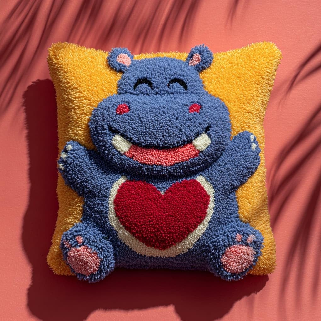 WallustrioaW Latch Hook Pillowcase Cushion Kits,Love and Hippo