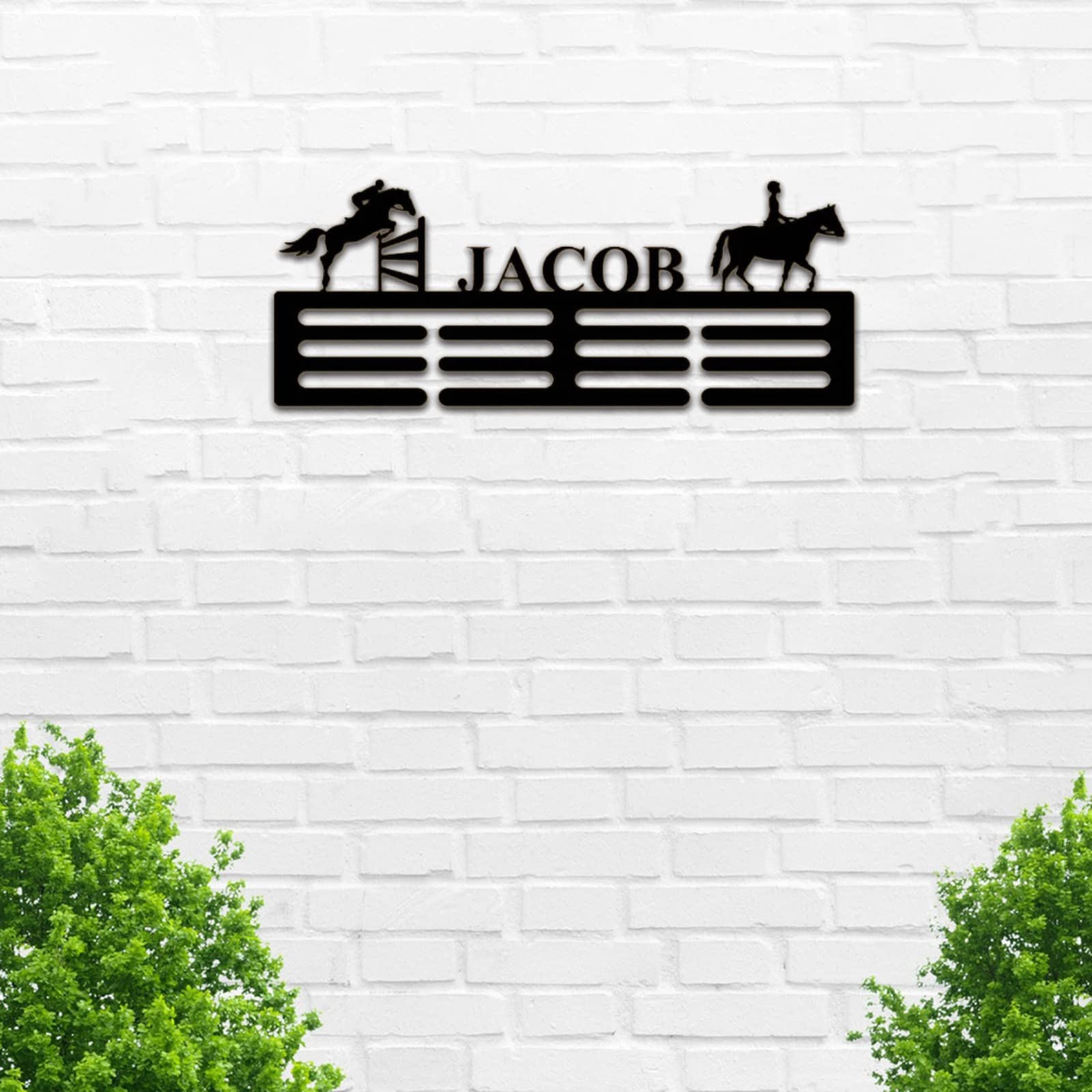 Gotstorms Custom Medal Hanger Holder Display Rack, Personalized Medal Holder, Black Iron, 8 Inch, Modern Horse-Themed Award Display for Home Decoration