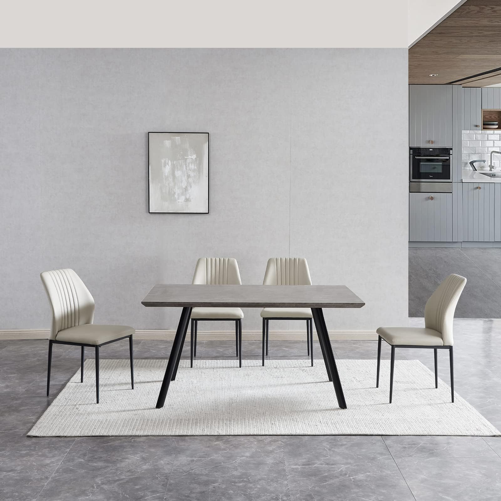 Amazon.com - HIPIHOM Modern 59'' Kitchen Dining Table and Chairs for 6 ...