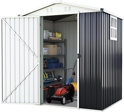 Quictent Cobertizo de almacenamiento de metal de 6 x 4 pies, cobertizo de jardín al aire libre con cerradura, cobertizo impermeable para