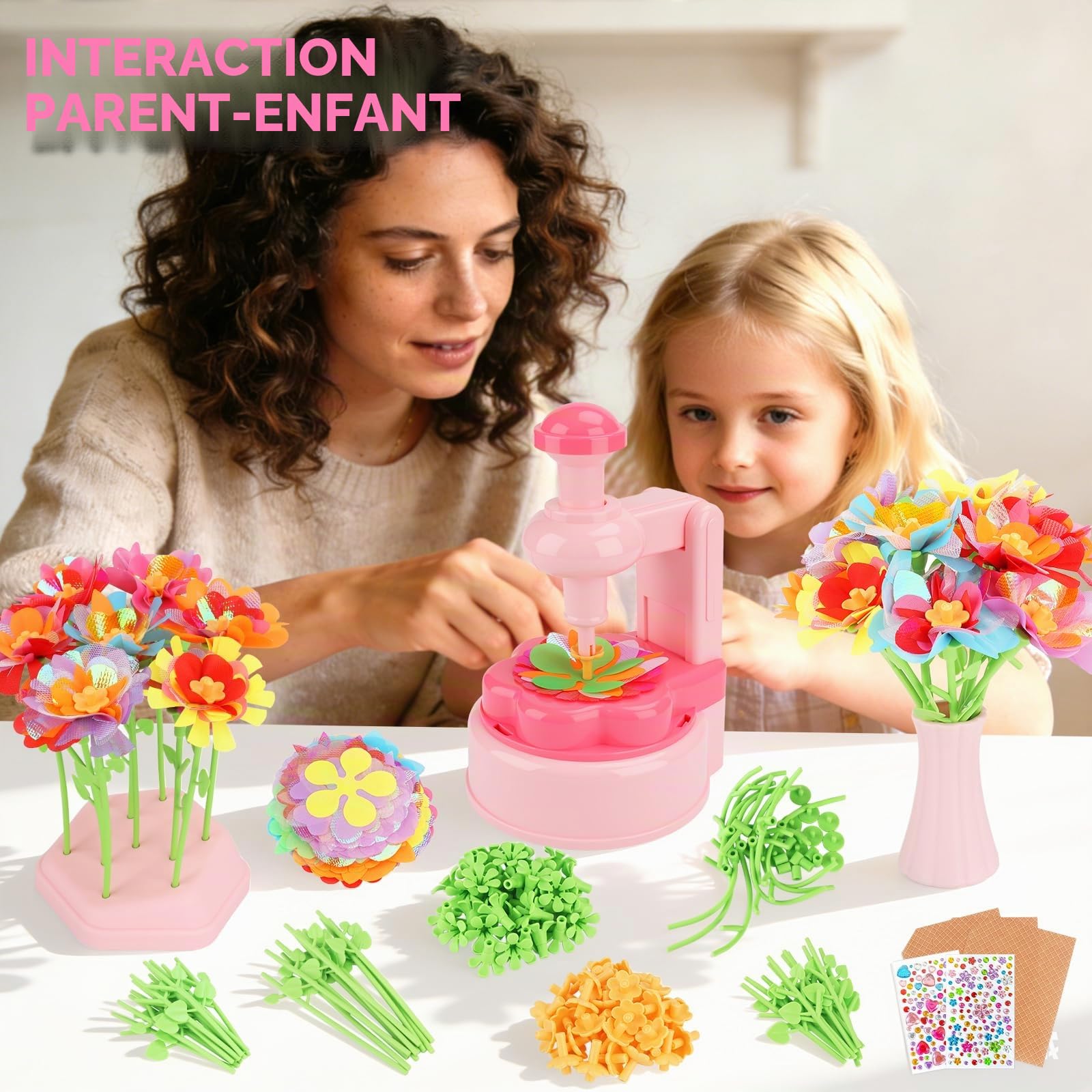 TOSUTO Activité Manuelle Enfant,Kit de Fabrication de Fleurs en Tissu,Set de Bricolage avec Machine à Fleurs et Vase,Bouquets Exclusifs pour Filles âgées de 3 à 9 Ans et Cadeaux D'anniversaire