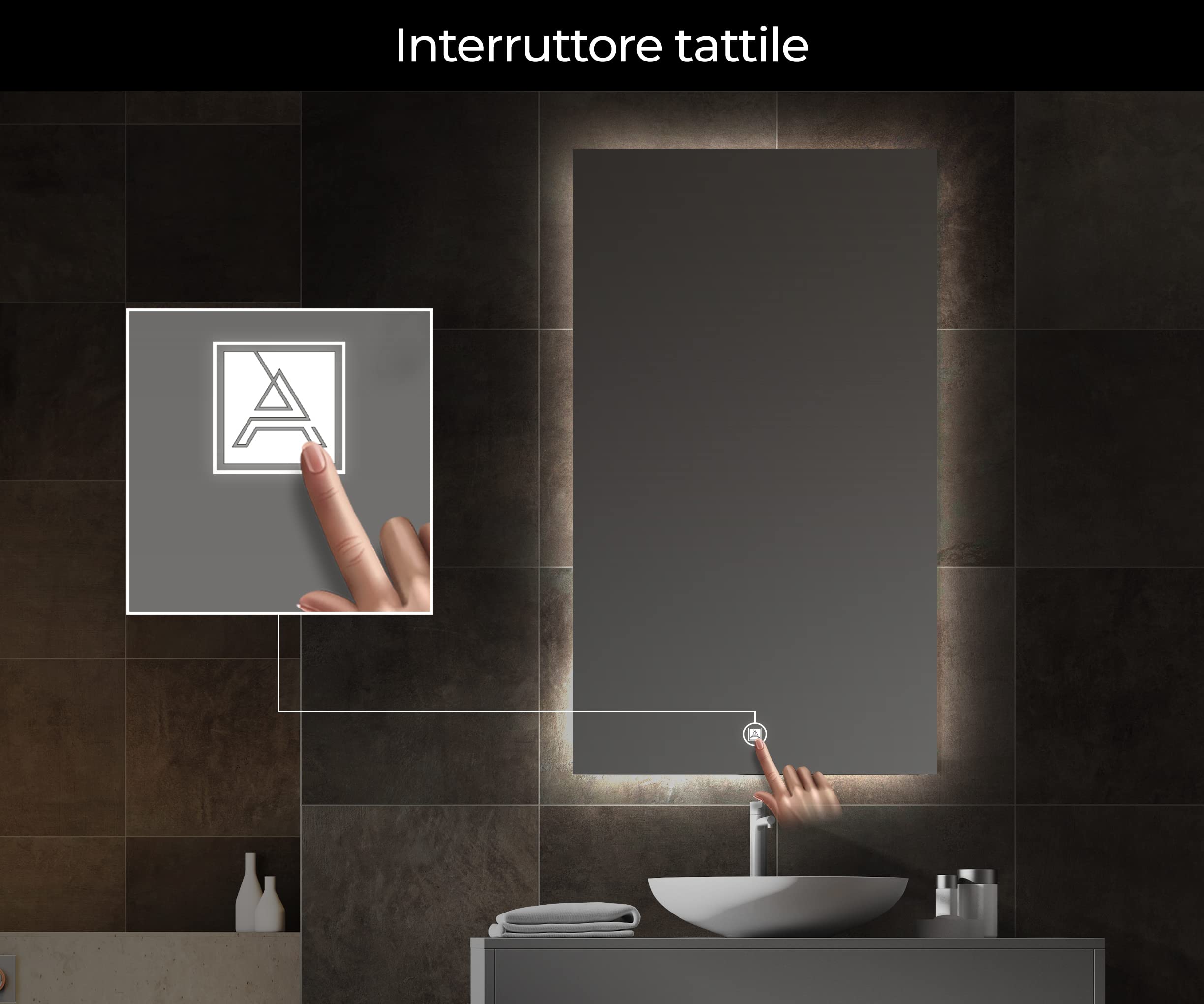 A ARTFORMA Specchio con Coperchio Controluce LED da Bagno - 140x60 cm - su Misura - T100 - a Muro con Illuminazione