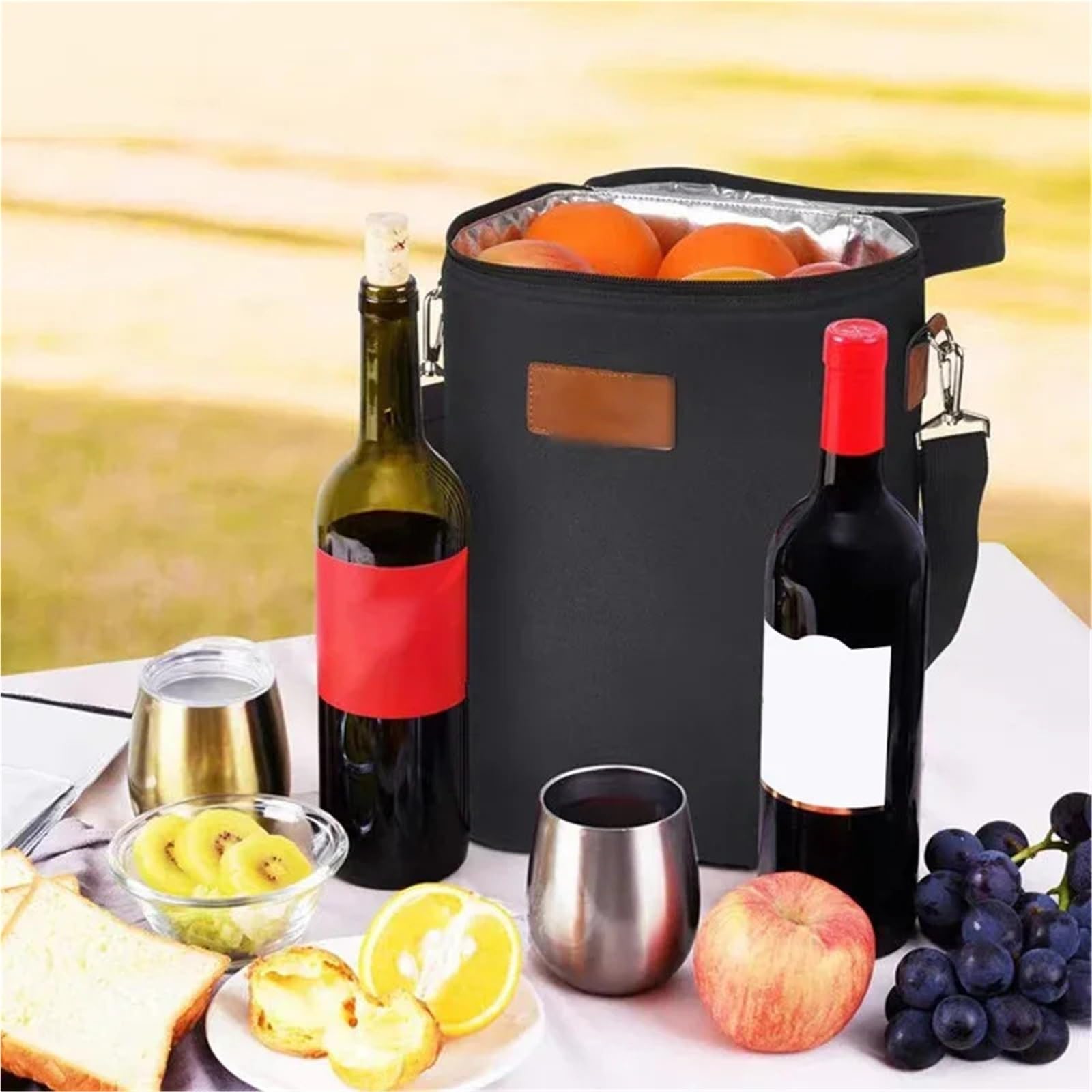 Borsa porta vino Bottiglia di vino più fresca | Borsa termica for vino, birra, viaggi for feste portatili all'aperto(Black)