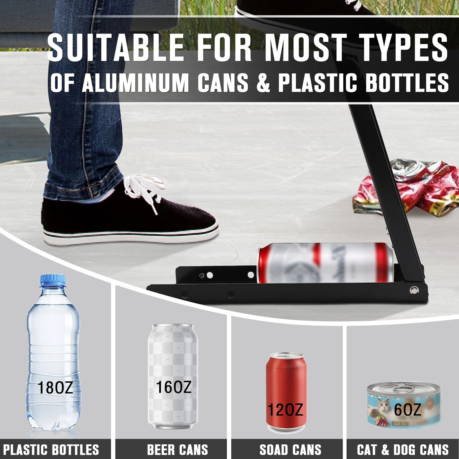 Heavy Duty Foot Can Crusher - Floor Pedal Operated Recycler For Aluminum Cans & Plastic Bottles
