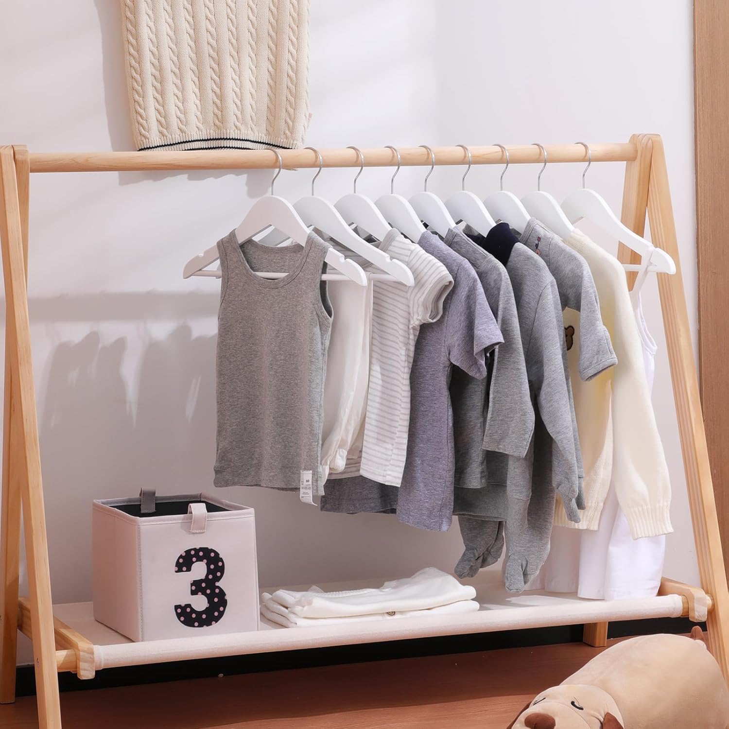 Kids Wooden Hangers 20 Pack, Natural Wooden Baby Hangers with Smooth Finish, Solid Wood Children Hanger for Clothes with Precisely-Cut Notches, Swivel Hook Baby Clothes Hanger for Closet