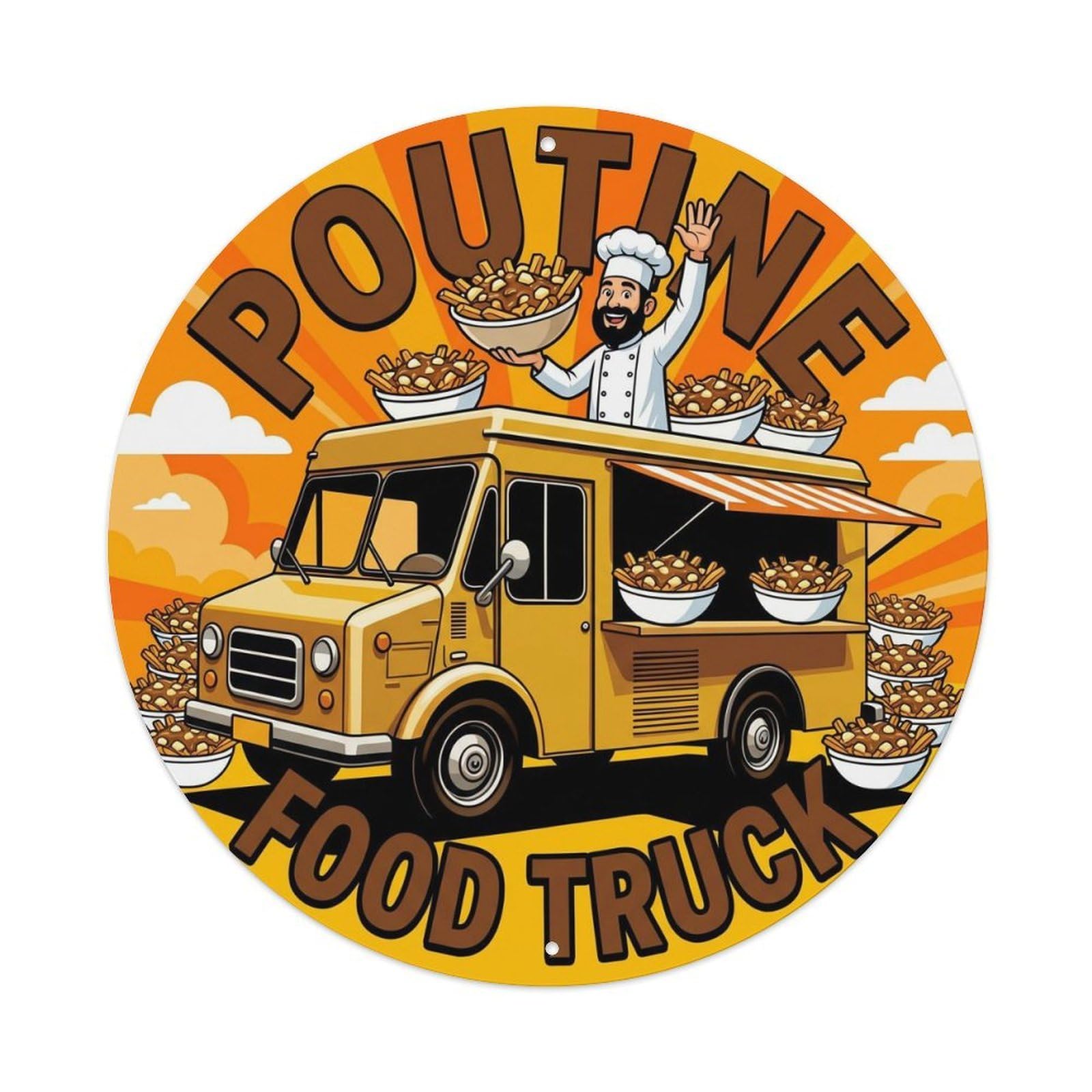 Canada Poutine Food Truck Retro Chef Illustration Metal Tin Sign