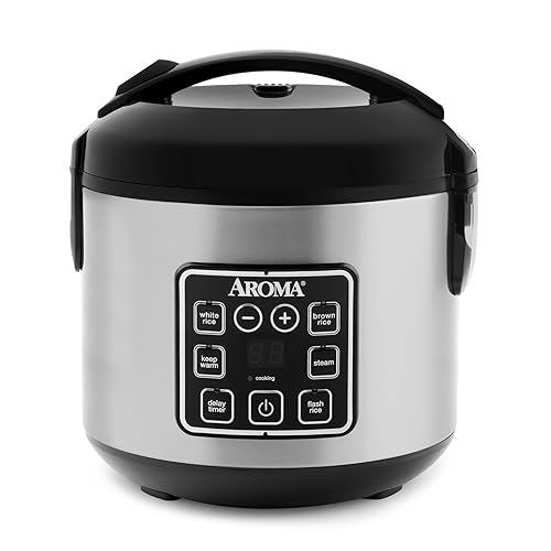 AROMA Digital Rice Cooker, 4-Cup (Uncooked) / 8-Cup (Cooked), Steamer, Grain Cooker, Multicooker, 2 Qt, Stainless Steel Exterior, ARC-914SBD - Basic 4 Cup Uncooked / 8 Cup Cooked Black
