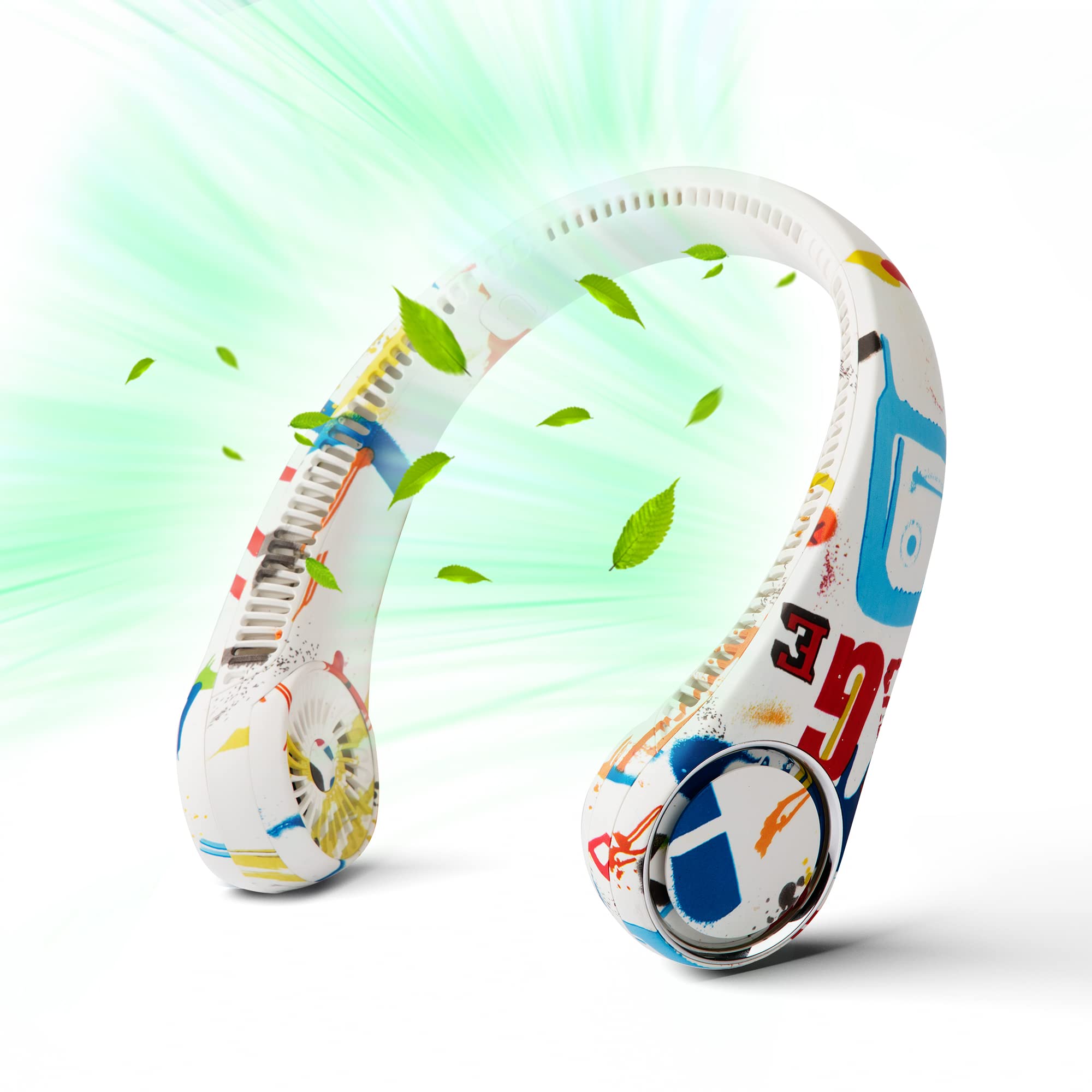 Portable Neck Fan, Hands Free Bladeless Fan, 360° Cooling Personal Fan,Wearable Quiet Fan for Outdoor Indoor, Birthday Gifts for Men Women Mom Dad, 4000mAh Battery USB Rechargeable(White Graffiti)