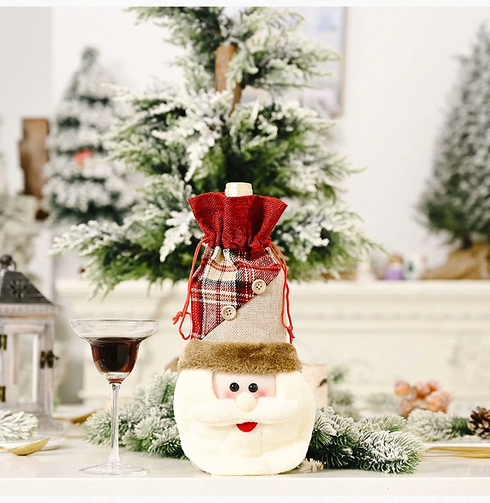 Copribottiglia Di Vino Natalizio ABOOFAN - A Forma Di Pupazzo Di Neve O Babbo Natale, In Maglia, Per Decorazioni Tavola