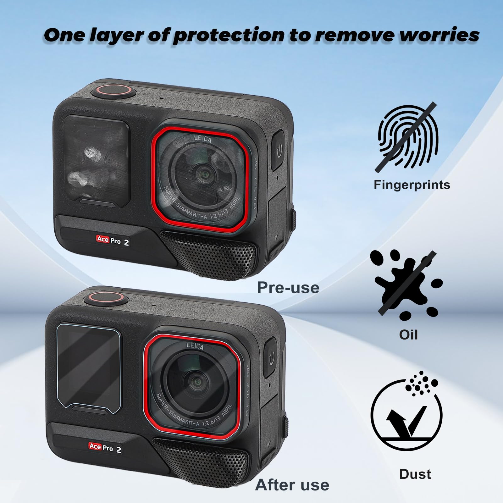 Pellicola protettiva per display Ace Pro 2-2 Pack per obiettivo e protezione schermo per Ace Pro 2 accessori, vetro temperato 9H, durezza HD, antigraffio, vetro temperato