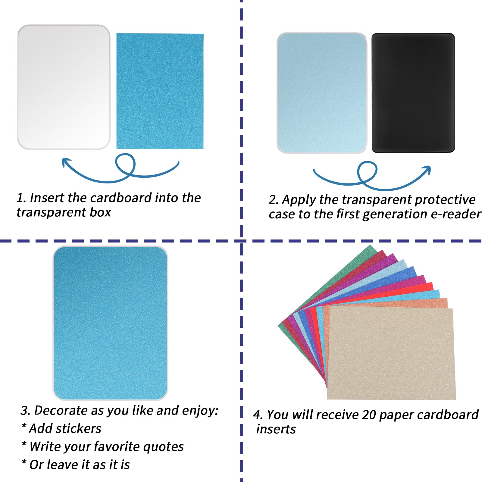 20pcs Insert Cardstock for Kindle Paperwhite, 6.69x4.88 Inch Colorful Cardstock Inserts Solid Color Glitter Paper Inserts for Kindle Clear Case (20 Colors) — view 3
