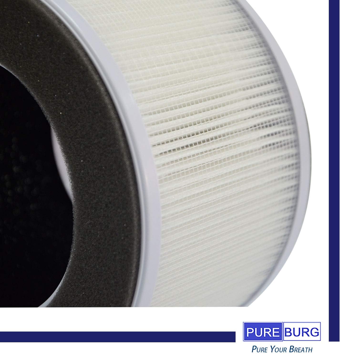 PUREBURG Replacement Filter Compatible With hOmeLabs 3-in-1 Compact Air Purifiers HME020020N, 2 Pack H13 True HEPA Activated Carbon 3-Stage Filtration